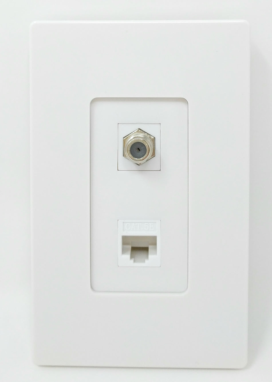 RiteAV - 1 Port Coax Port Cable TV F Type - 1 Port Cat5e Ethernet White Screwless Decorative Wall Plate