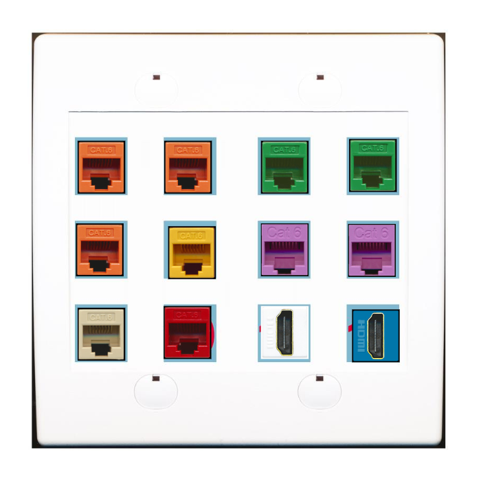 Custom Wall Plate White with up to 12 Keystone Ports