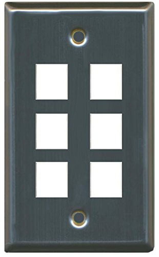 RiteAV Blank Wall Plate for Keystone Jacks - Stainless Steel 1 Gang 6 Port