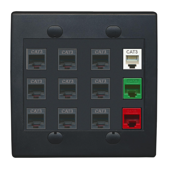 Black Custom Wall Plate with up to 12 Keystone Ports