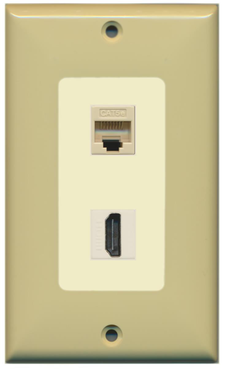 RiteAV - 1 Cat5e Ethernet and 1 HDMI Decorative Wall Plate - Ivory/Light Almond - Bracket Included