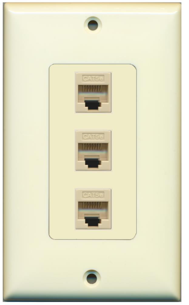 RiteAV Decorative 1 Gang 3 Port Cat5e Wall Plate - Light Almond/Light Almond