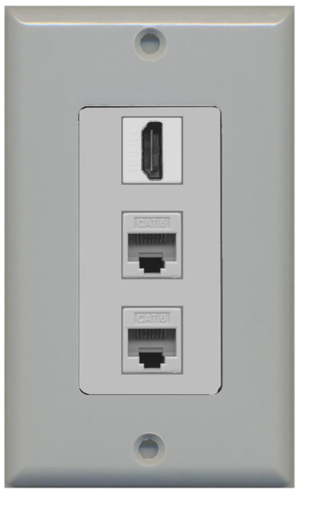RiteAV - 1 Port HDMI 2 Port Cat6 Ethernet Decorative Wall Plate - Gray