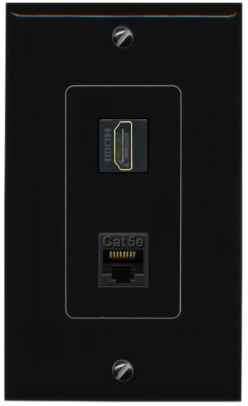 RiteAV 1 Port HDMI Cat5e-Ethernet Decorative Wall Plate - 1 Gang [Black/Black]