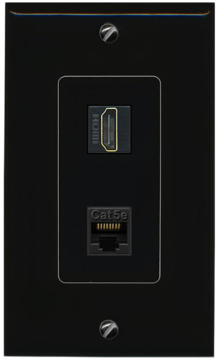 RiteAV 1 Port HDMI Cat5e-Ethernet Decorative Wall Plate - 1 Gang [Black/Black]