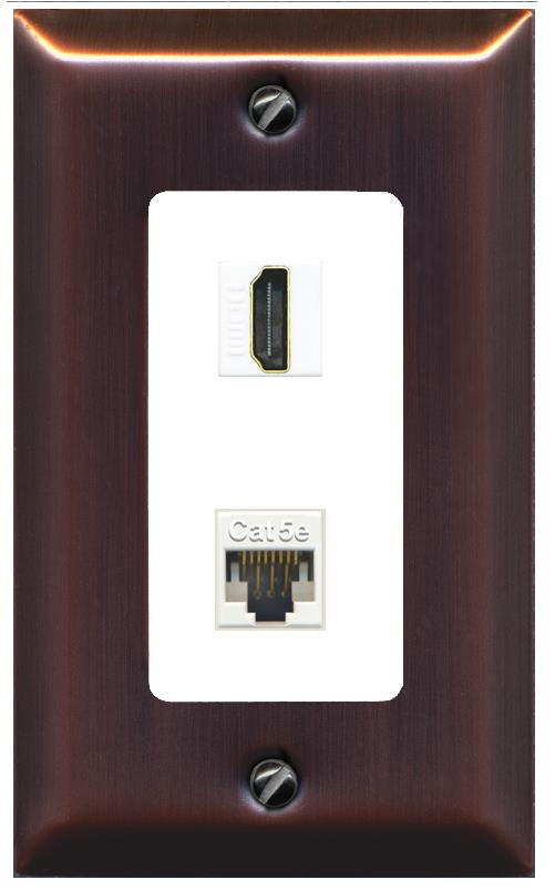 RiteAV 1 Port HDMI Cat5e-Ethernet Decorative Wall Plate - 1 Gang [Brushed-Copper/White]