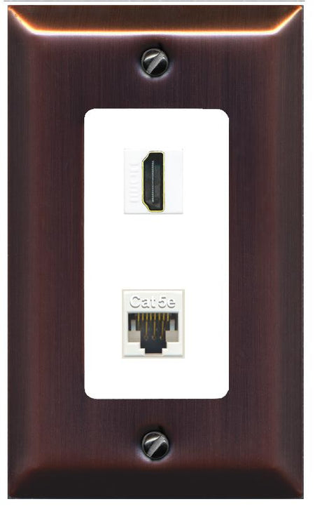 RiteAV 1 Port HDMI Cat5e-Ethernet Decorative Wall Plate - 1 Gang [Brushed-Copper/White]