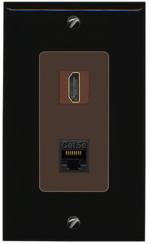 RiteAV 1 Port HDMI Cat5e-Ethernet Decorative Wall Plate - 1 Gang [Black/Brown]