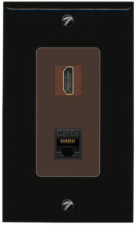 RiteAV 1 Port HDMI Cat5e-Ethernet Decorative Wall Plate - 1 Gang [Black/Brown]
