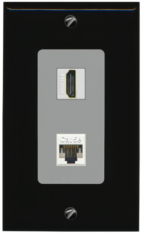 RiteAV 1 Port HDMI Cat5e-Ethernet Decorative Wall Plate - 1 Gang [Black/Gray]