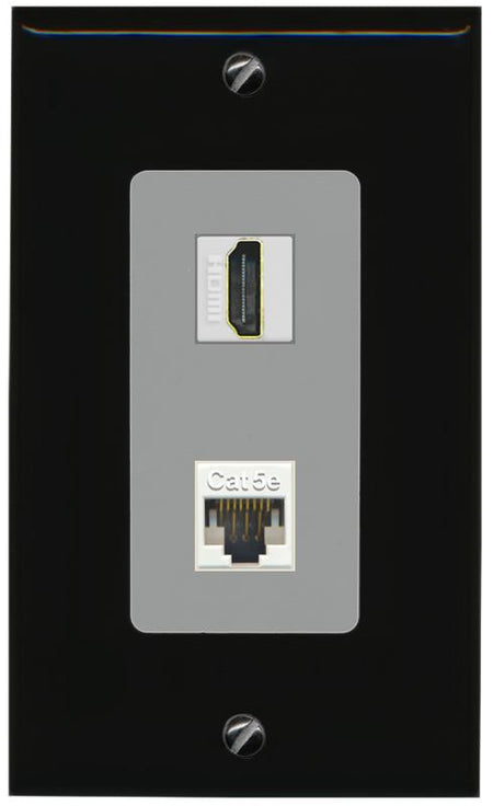 RiteAV 1 Port HDMI Cat5e-Ethernet Decorative Wall Plate - 1 Gang [Black/Gray]