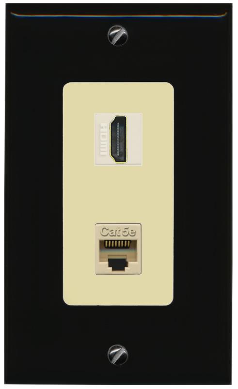 RiteAV 1 Port HDMI Cat5e-Ethernet Decorative Wall Plate - 1 Gang [Black/Ivory]