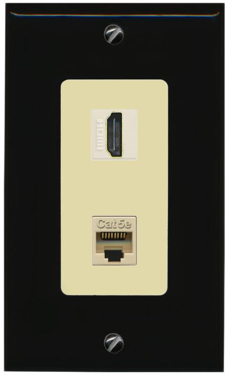 RiteAV 1 Port HDMI Cat5e-Ethernet Decorative Wall Plate - 1 Gang [Black/Ivory]
