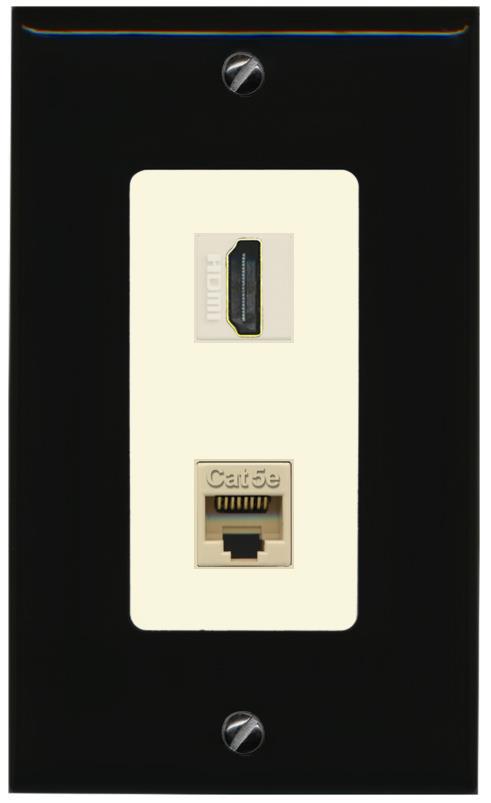 RiteAV 1 Port HDMI Cat5e-Ethernet Decorative Wall Plate - 1 Gang [Black/Light-Almond]