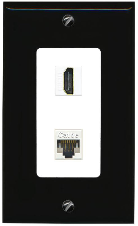 RiteAV 1 Port HDMI Cat5e-Ethernet Decorative Wall Plate - 1 Gang [Black/White]