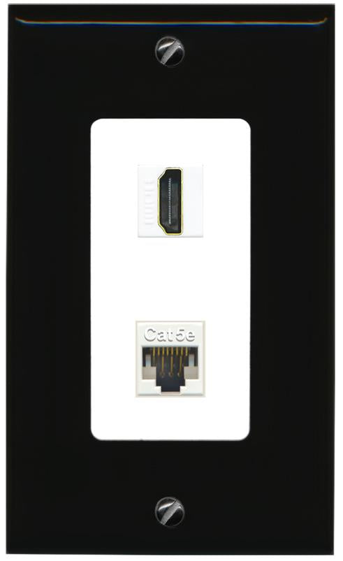 RiteAV 1 Port HDMI Cat5e-Ethernet Decorative Wall Plate - 1 Gang [Black/White]