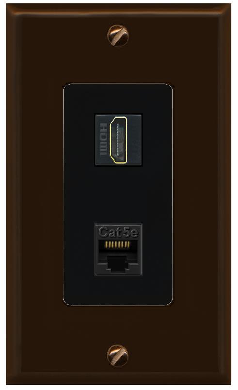 RiteAV 1 Port HDMI Cat5e-Ethernet Decorative Wall Plate - 1 Gang [Brown/Black]