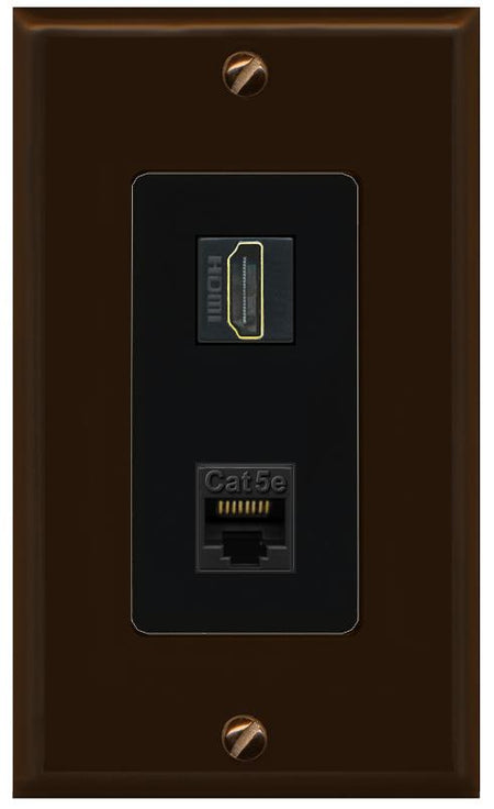 RiteAV 1 Port HDMI Cat5e-Ethernet Decorative Wall Plate - 1 Gang [Brown/Black]