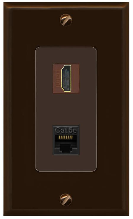RiteAV 1 Port HDMI Cat5e-Ethernet Decorative Wall Plate - 1 Gang [Brown/Brown]