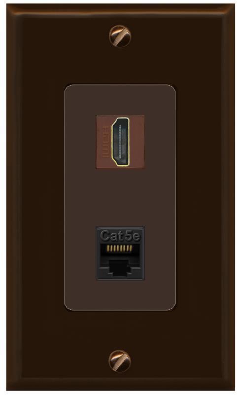 RiteAV 1 Port HDMI Cat5e-Ethernet Decorative Wall Plate - 1 Gang [Brown/Brown]