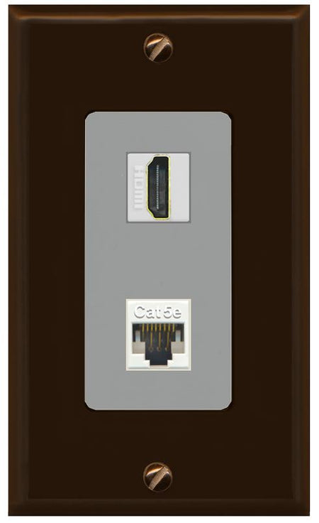 RiteAV 1 Port HDMI Cat5e-Ethernet Decorative Wall Plate - 1 Gang [Brown/Gray]