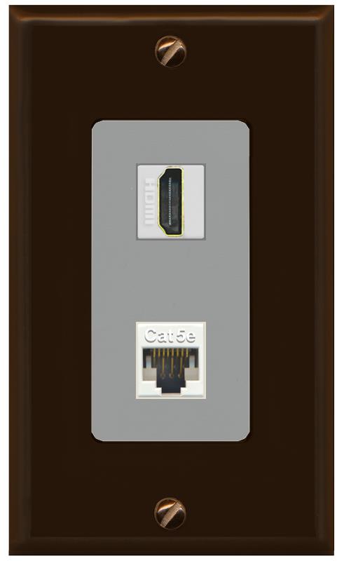 RiteAV 1 Port HDMI Cat5e-Ethernet Decorative Wall Plate - 1 Gang [Brown/Gray]