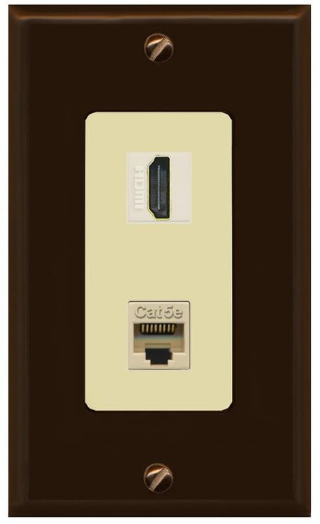 RiteAV 1 Port HDMI Cat5e-Ethernet Decorative Wall Plate - 1 Gang [Brown/Ivory]