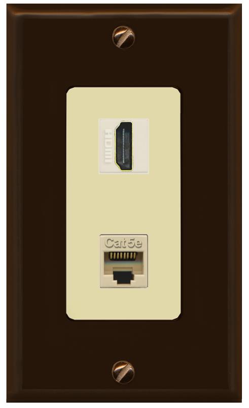 RiteAV 1 Port HDMI Cat5e-Ethernet Decorative Wall Plate - 1 Gang [Brown/Ivory]