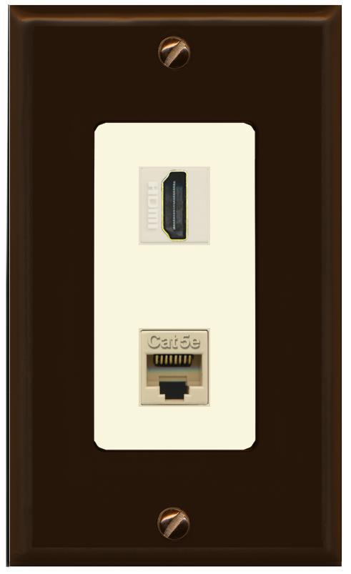 RiteAV 1 Port HDMI Cat5e-Ethernet Decorative Wall Plate - 1 Gang [Brown/Light-Almond]
