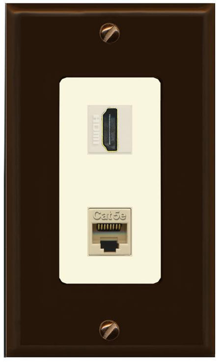 RiteAV 1 Port HDMI Cat5e-Ethernet Decorative Wall Plate - 1 Gang [Brown/Light-Almond]