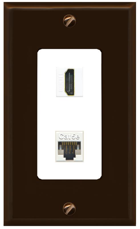 RiteAV 1 Port HDMI Cat5e-Ethernet Decorative Wall Plate - 1 Gang [Brown/White]