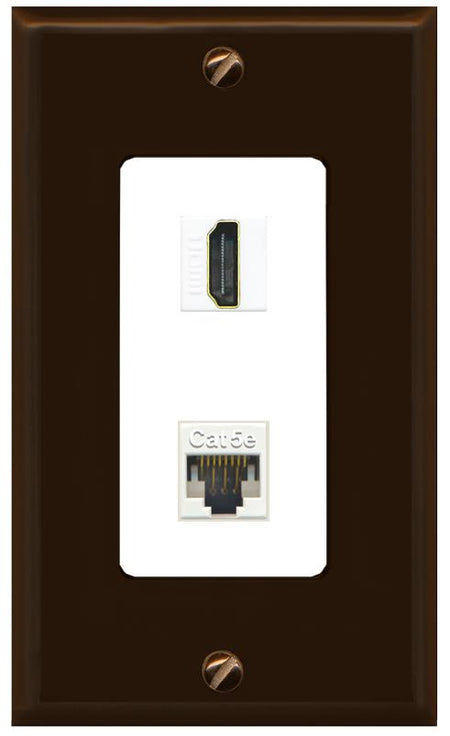 RiteAV 1 Port HDMI Cat5e-Ethernet Decorative Wall Plate - 1 Gang [Brown/White]