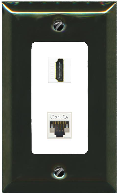 RiteAV 1 Port HDMI Cat5e-Ethernet Decorative Wall Plate - 1 Gang [Brass/White]