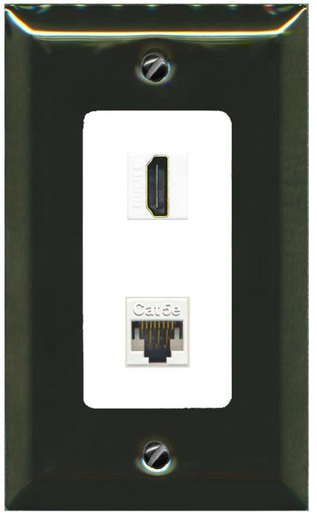 RiteAV 1 Port HDMI Cat5e-Ethernet Decorative Wall Plate - 1 Gang [Brass/White]