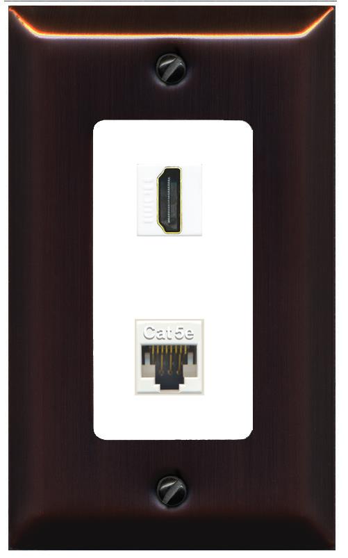 RiteAV 1 Port HDMI Cat5e-Ethernet Decorative Wall Plate - 1 Gang [Bronze/White]