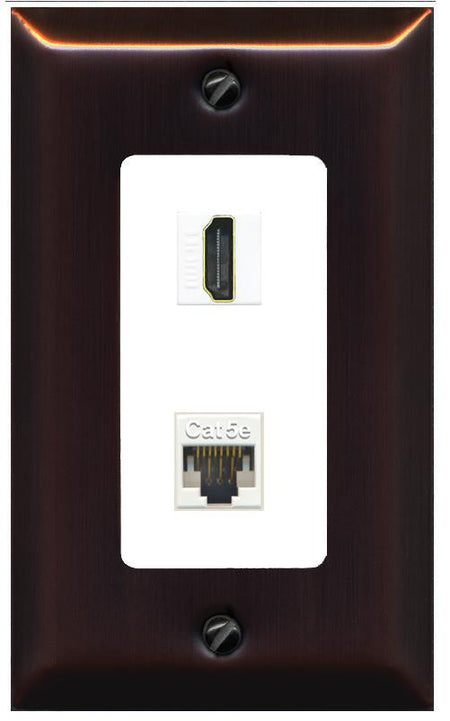 RiteAV 1 Port HDMI Cat5e-Ethernet Decorative Wall Plate - 1 Gang [Bronze/White]