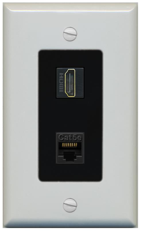 RiteAV 1 Port HDMI Cat5e-Ethernet Decorative Wall Plate - 1 Gang [Gray/Black]