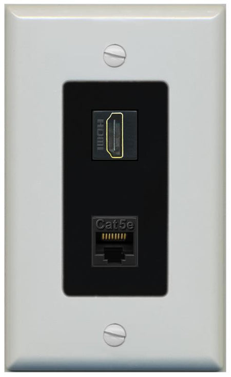 RiteAV 1 Port HDMI Cat5e-Ethernet Decorative Wall Plate - 1 Gang [Gray/Black]