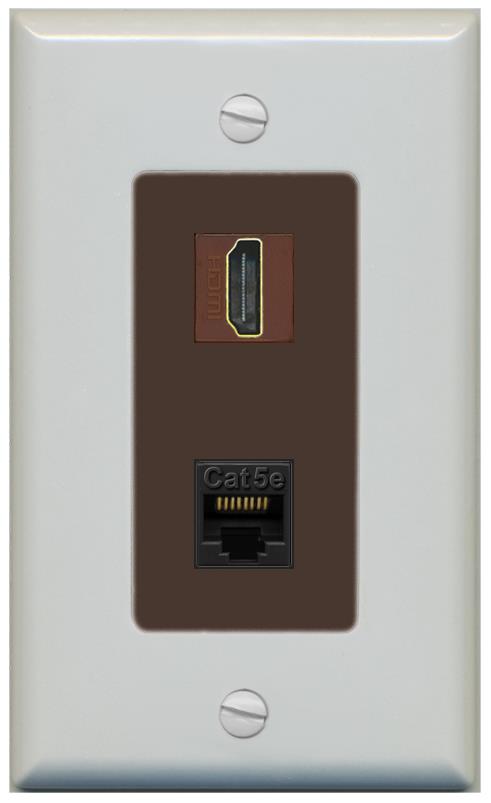 RiteAV 1 Port HDMI Cat5e-Ethernet Decorative Wall Plate - 1 Gang [Gray/Brown]