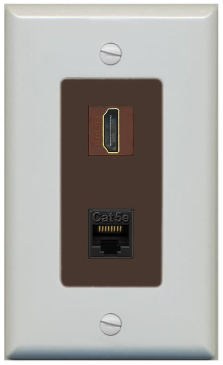 RiteAV 1 Port HDMI Cat5e-Ethernet Decorative Wall Plate - 1 Gang [Gray/Brown]