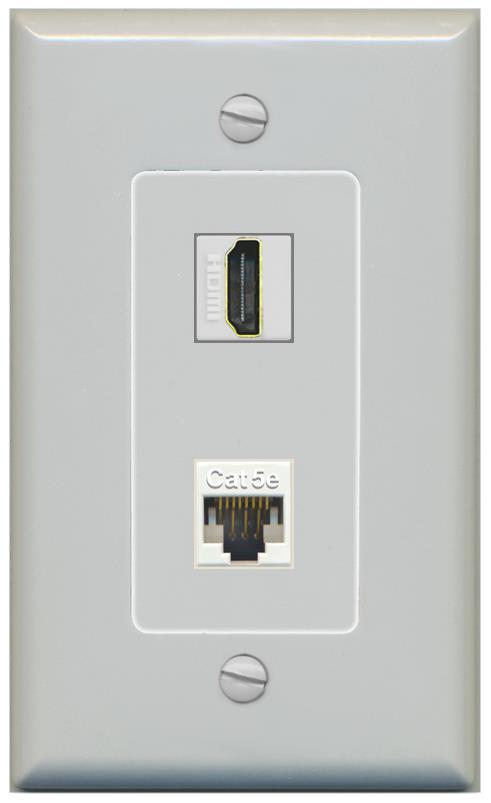 RiteAV 1 Port HDMI Cat5e-Ethernet Decorative Wall Plate - 1 Gang [Gray/Gray]