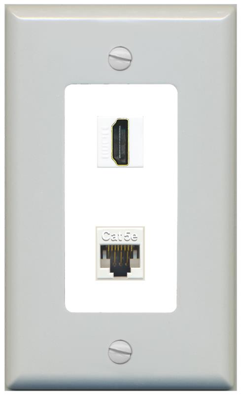 RiteAV 1 Port HDMI Cat5e-Ethernet Decorative Wall Plate - 1 Gang [Gray/White]