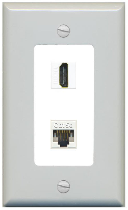 RiteAV 1 Port HDMI Cat5e-Ethernet Decorative Wall Plate - 1 Gang [Gray/White]