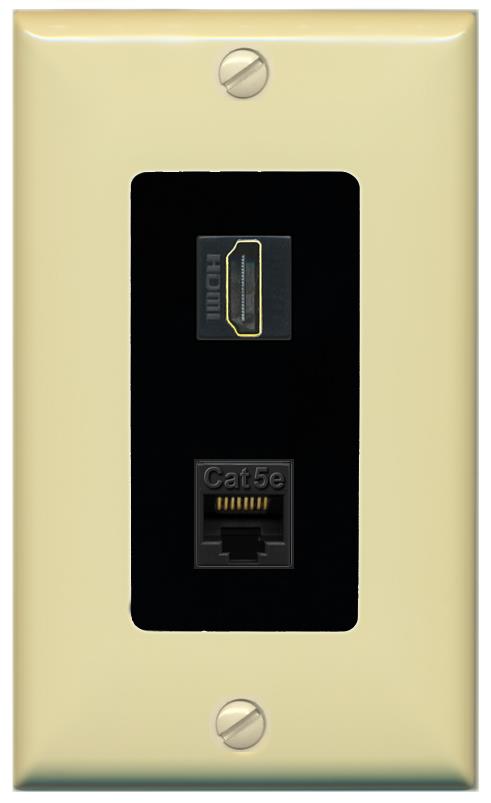 RiteAV 1 Port HDMI Cat5e-Ethernet Decorative Wall Plate - 1 Gang [Ivory/Black]