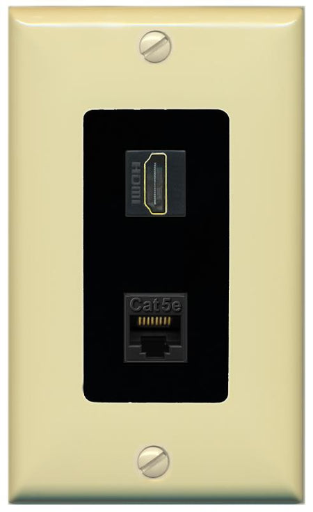 RiteAV 1 Port HDMI Cat5e-Ethernet Decorative Wall Plate - 1 Gang [Ivory/Black]