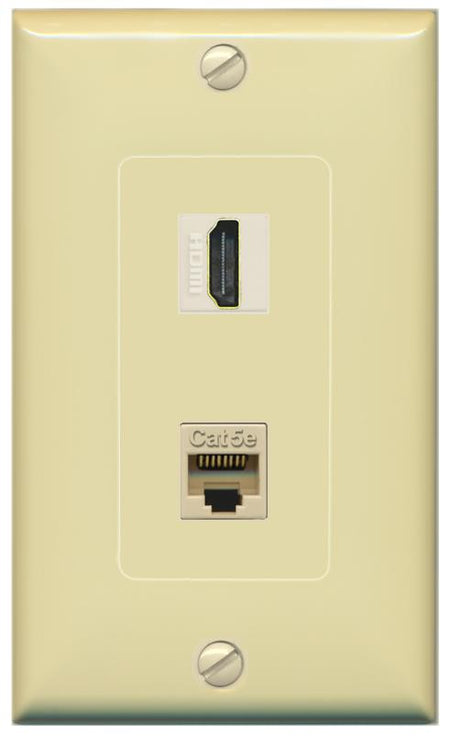 RiteAV 1 Port HDMI Cat5e-Ethernet Decorative Wall Plate - 1 Gang [Ivory/Ivory]