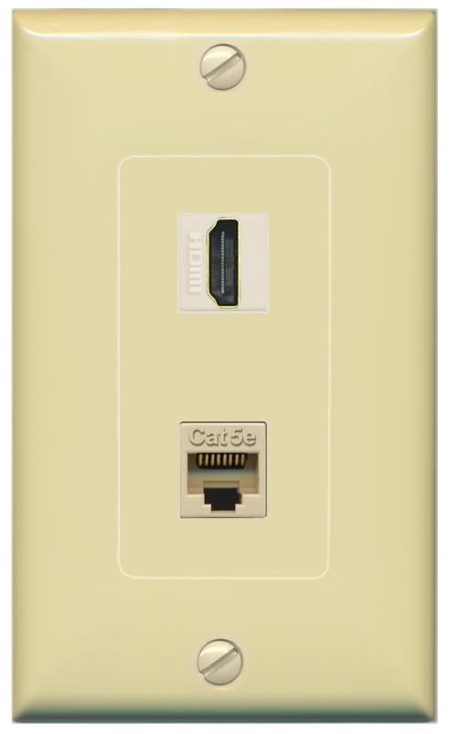 RiteAV 1 Port HDMI Cat5e-Ethernet Decorative Wall Plate - 1 Gang [Ivory/Ivory]