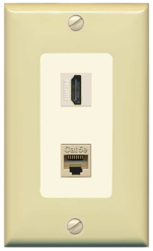 RiteAV 1 Port HDMI Cat5e-Ethernet Decorative Wall Plate - 1 Gang [Ivory/Light-Almond]