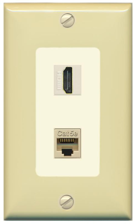 RiteAV 1 Port HDMI Cat5e-Ethernet Decorative Wall Plate - 1 Gang [Ivory/Light-Almond]