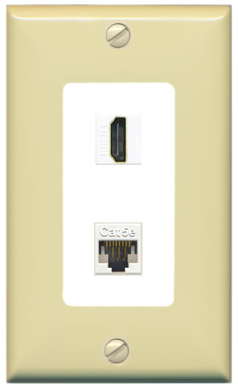 RiteAV 1 Port HDMI Cat5e-Ethernet Decorative Wall Plate - 1 Gang [Ivory/White]